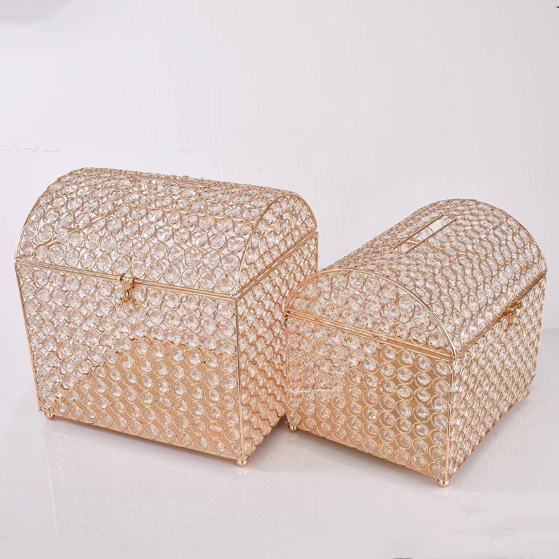 Wedding Card Box - 웨딩 카드 상자, 금색 크리스털 장식,