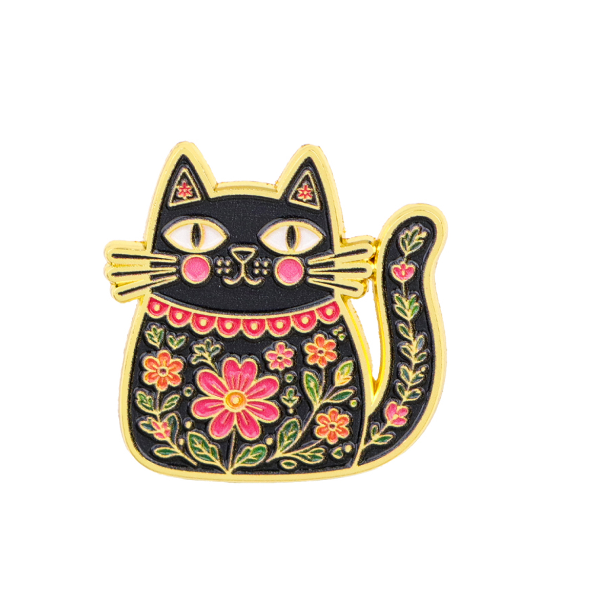 민속 예술 스타일의 꽃무늬 검은 고양이 에나멜 뱃지,  - Good Floral & Wedding Decor Supply 리뷰 및 가격